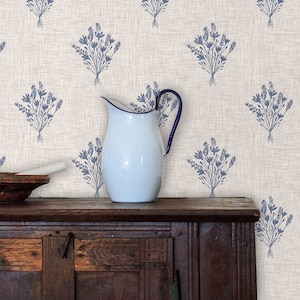Antique Wallpaper, Cottage Wallpaper, Farmhouse Wallpaper, Peel and Stick Wallpaper, Linen Look Floral Lavender Wallpaper, Fabric Wallpaper