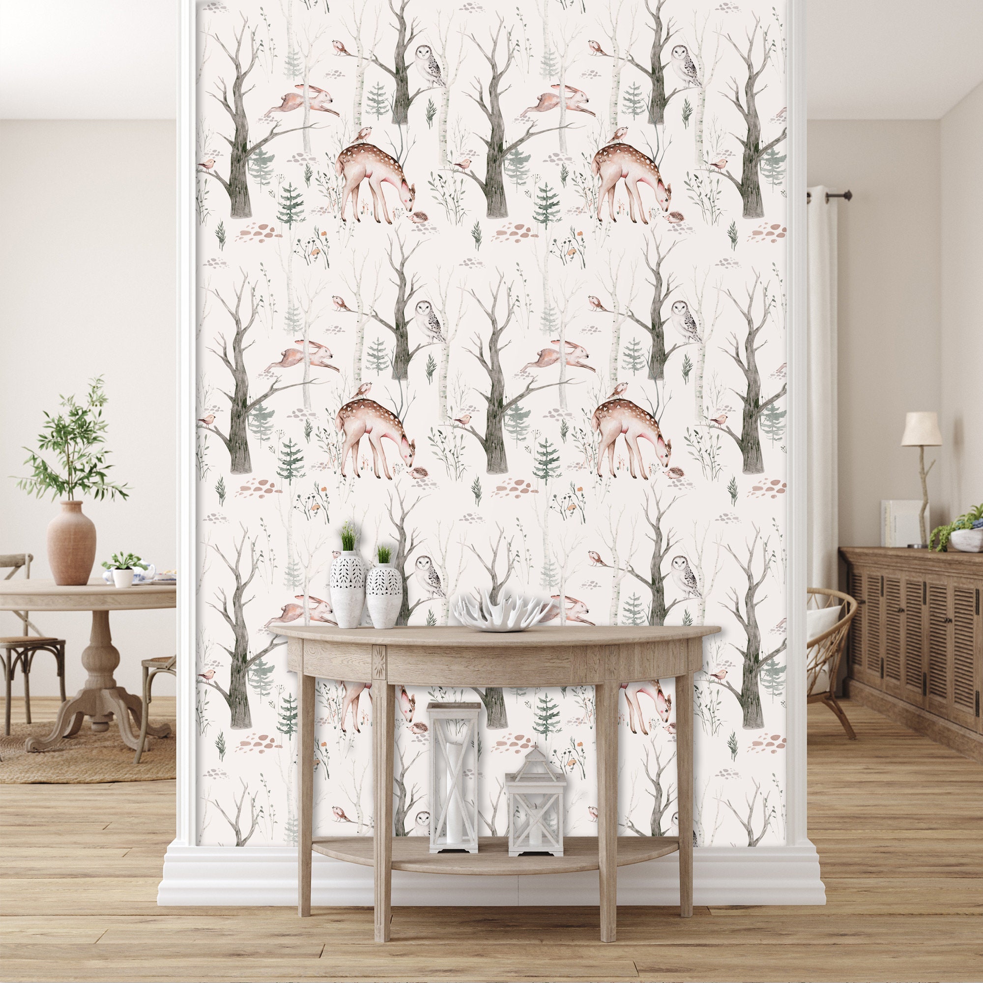 Woodland Wallpaper Animal Wallpaper Forest Animals | Etsy
