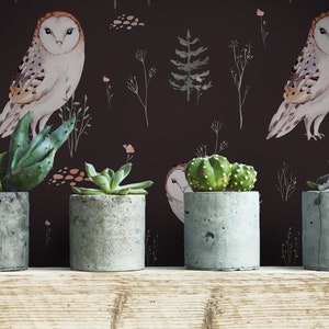 Forest Wallpaper, Woodland Wallpaper, Owl Wallpaper, Peel and Stick Wallpaper, Bird Wallpaper, Dark Wallpaper, Fabric Wallpaper