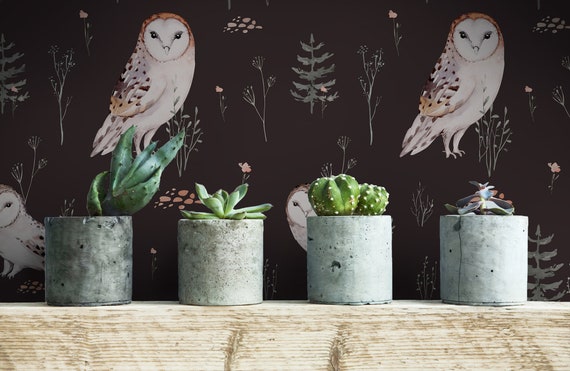 Forest Wallpaper, Woodland Wallpaper, Owl Wallpaper, Peel and Stick Wallpaper, Bird Wallpaper, Dark Wallpaper, Fabric Wallpaper