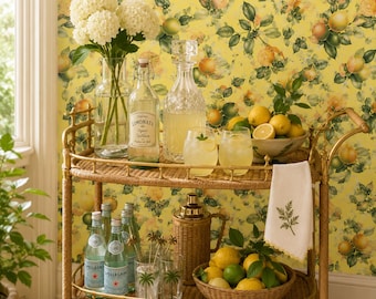 Retro Wallpaper, Fruit Wallpaper, Mid Century Wallpaper, Vintage Wallpaper, Peel and Stick Wallpaper, Fabric Wallpaper