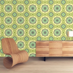 Retro Wallpaper, Mid Century Wallpaper, Vintage Wallpaper, Peel and Stick Wallpaper, Green Wallpaper, Fabric Wallpaper