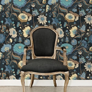 Botanical Wallpaper, Dark Floral Wallpaper, Victorian Wallpaper, Peel and Stick Wallpaper, Black Wallpaper, Fabric Wallpaper