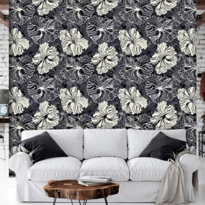 Victorian Wallpaper, Dark Floral Wallpaper, Antique Wallpaper, Peel and Stick Wallpaper, Black and White Wallpaper, Fabric Wallpaper