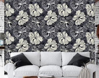 Victorian Wallpaper, Dark Floral Wallpaper, Antique Wallpaper, Peel and Stick Wallpaper, Black and White Wallpaper, Fabric Wallpaper