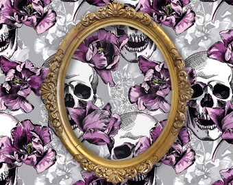 Skull Wallpaper, Gothic Wallpaper, Tropical Wallpaper, Goth Wallpaper, Tropical Flower Wallpaper, Peel and Stick Wallpaper, Fabric Wallpaper