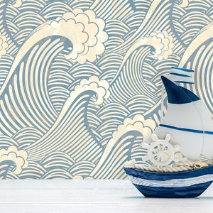 Beach House Wallpaper, Tropical Wallpaper, Nautical Wallpaper, Beach Waves Wallpaper, Peel and Stick Wallpaper, Fabric Wallpaper