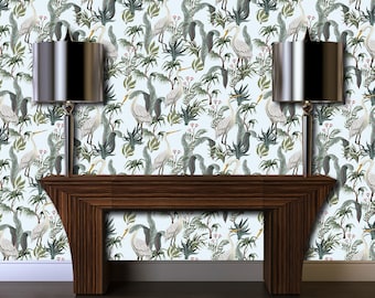 Chinoiserie Wallpaper, Botanical Wallpaper, Peel and Stick Wallpaper, Bird Wallpaper, Blue Victorian Wallpaper, Fabric Wallpaper