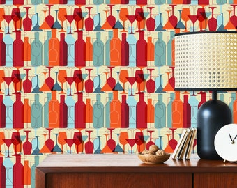 Retro Wallpaper, Mid-Century Wallpaper, Wallpaper Peel and Stick, Colorful Vintage Wallpaper, Eclectic Wallpaper, Fabric Wallpaper