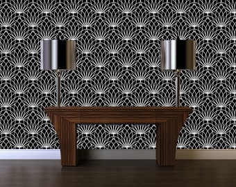 Art Deco Wallpaper, Art Nouveau Wallpaper, Black and White Wallpaper, Peel and Stick Wallpaper, Geometric Wallpaper, Fabric Wallpaper