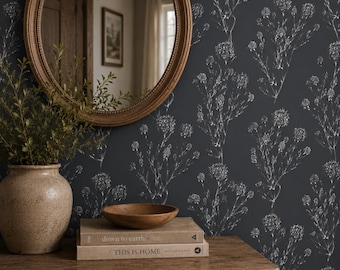 Botanical Wallpaper, Dark Floral Wallpaper, Victorian Wallpaper, Peel and Stick Wallpaper, Antique Wallpaper, Fabric Wallpaper