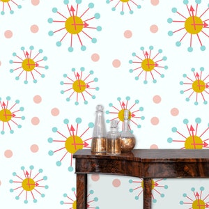 Retro Wallpaper, Mid-Century Wallpaper, Vintage Wallpaper, Geometric Wallpaper, Peel and Stick Wallpaper, Fabric Wallpaper