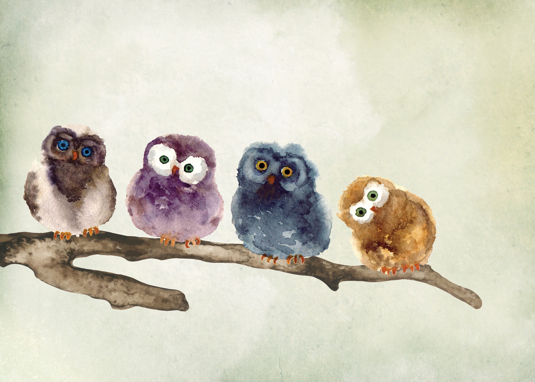 Watercolor Owl Owl Painting Digital Wall Art Cute Owls Owl Etsy