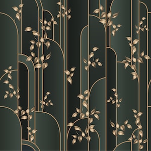 Grey and gold geometric Art Deco fabric peel and stick wallpaper sample