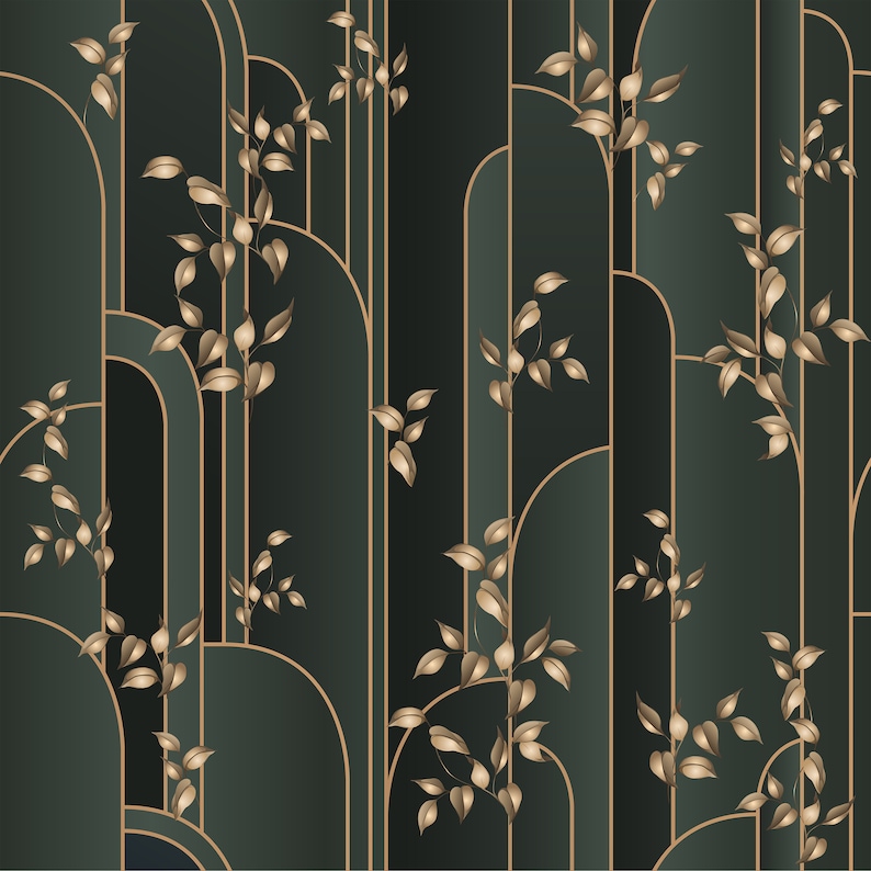 Grey and gold geometric Art Deco fabric peel and stick wallpaper sample