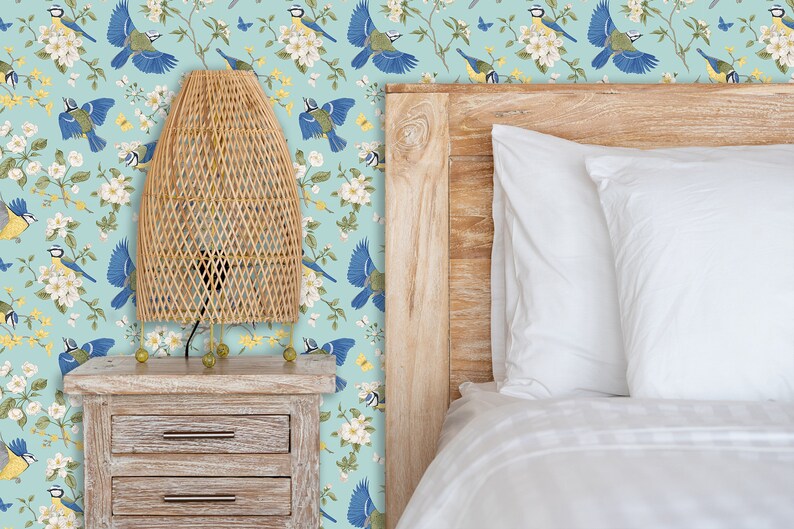 Chinoiserie Wallpaper, Bird Wallpaper, Cottage Wallpaper, Botanical ...