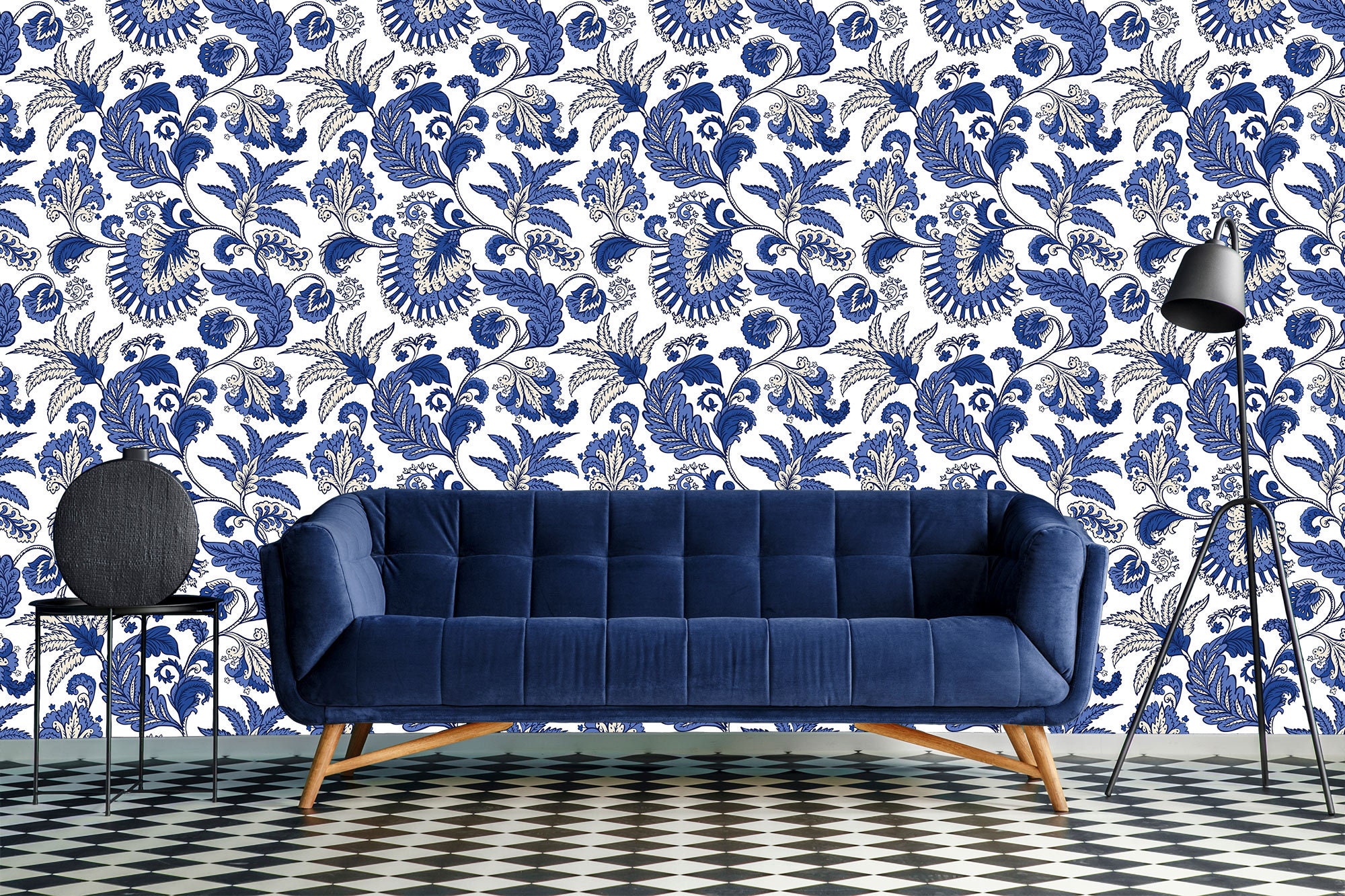 Chinoiserie Wallpaper Blue Floral Wallpaper Peel and Stick | Etsy