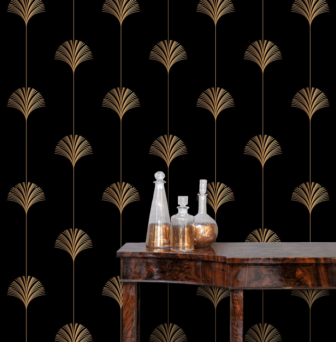 Art Deco Wallpaper, Black and Gold Wallpaper, Dark Wallpaper, Geometric