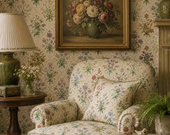 Vintage Wallpaper, Floral Wallpaper, Cottage Wallpaper, Botanical Wallpaper, Country Farmhouse Wallpaper, Removable Peel & Stick Wallpaper