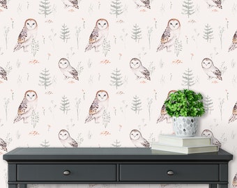 Forest Wallpaper, Woodland Wallpaper, Watercolor Wallpaper, Peel and Stick Wallpaper, Owl Wallpaper, Fabric Wallpaper