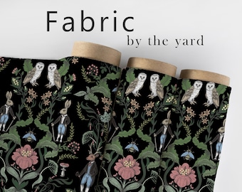 Victorian Fabric, Fairytale Material, Woodland Animals Design, Dark Floral Pattern, Moody Cloth, Cottagecore Textiles, Fabric By the Yard