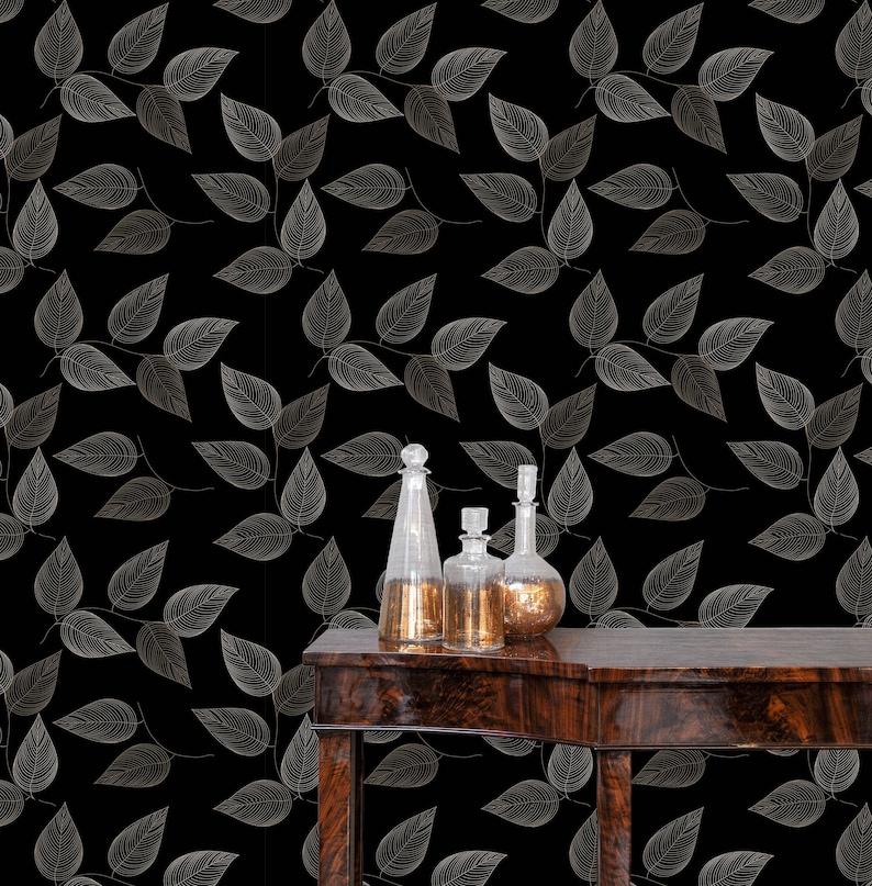 Botanical Wallpaper Dark Wallpaper Peel and Stick Wallpaper Etsy