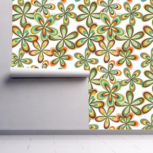 Vintage retro colorful floral fabric peel and stick wallpaper