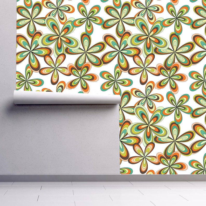 Vintage retro colorful floral fabric peel and stick wallpaper