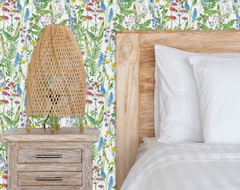 Wildflower Wallpaper, Cottage Wallpaper, Floral Wallpaper, Flower Garden Wallpaper, Farmhouse Wallpaper, Fabric Peel Stick Wallpaper