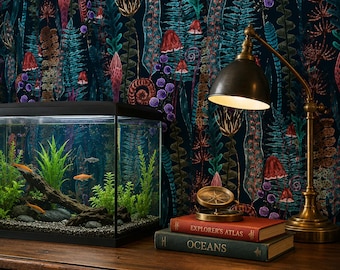 Beach House Wallpaper, Tropical Wallpaper, Nautical Wallpaper, Cottagecore Wallpaper, Dark Wallpaper, Fabric Peel & Stick Wallpaper