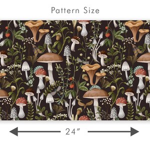 Dark botanical mushroom fabric peel and stick wallpaper pattern size graphic