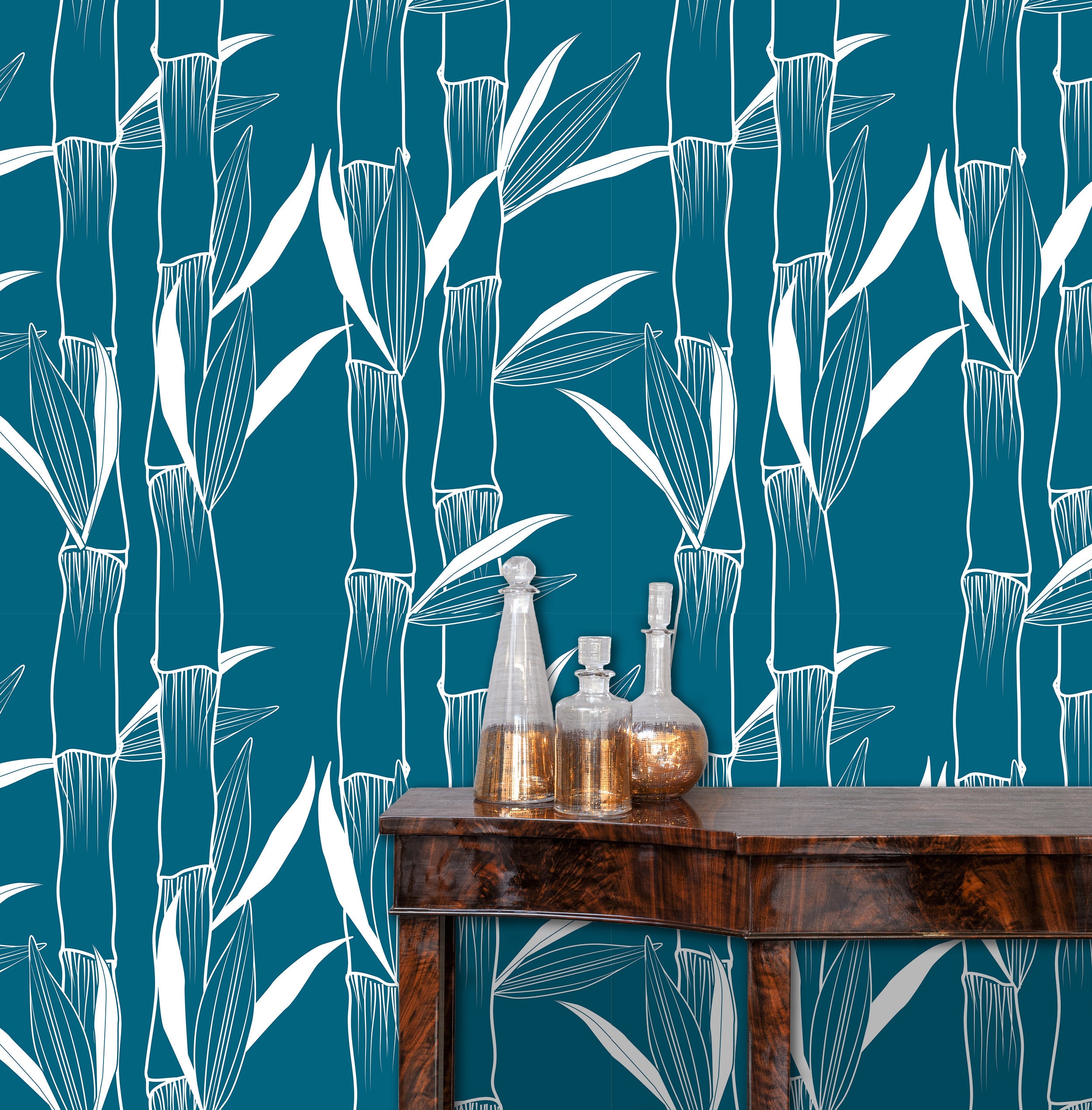 Bamboo Wallpaper, Asian Wallpaper, Vintage Wallpaper, Tropical Wallpaper, Mid Century Modern Wallpaper, Fabric Peel & Stick Wallpaper