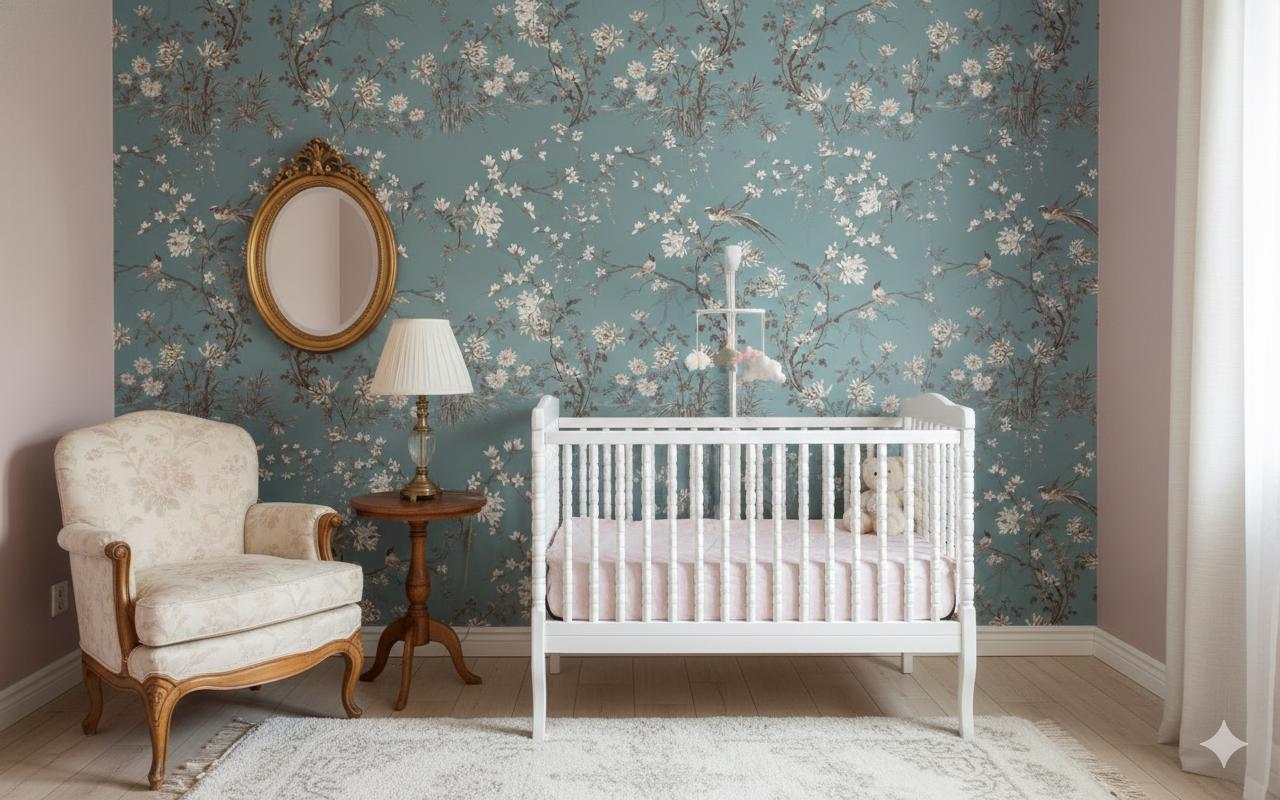 Chinoiserie Floral Bird Wall Mural, Blue Botanical Blossom Tree With ...