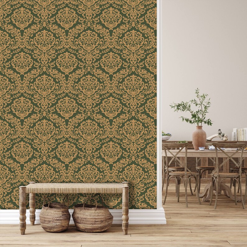Antique Victorian damask peel and stick wallpaper