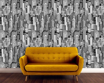 Black and White Wallpaper, City Wallpaper, Buildings Urban Wallpaper, Cityscape Wallpaper, Peel and Stick Wallpaper, Fabric Wallpaper
