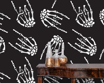 Gothic Wallpaper, Moody Wallpaper, Goth Wallpaper, Bones Wallpaper, Dark Wallpaper, Black and White Wallpaper, Fabric Peel & Stick Wallpaper