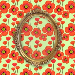 Retro Wallpaper, Mid Century Wallpaper, Vintage Wallpaper, Peel and Stick Wallpaper, Orange Floral Wallpaper, Fabric Wallpaper