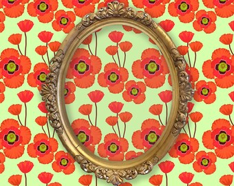 Retro Wallpaper, Mid Century Wallpaper, Vintage Wallpaper, Peel and Stick Wallpaper, Orange Floral Wallpaper, Fabric Wallpaper