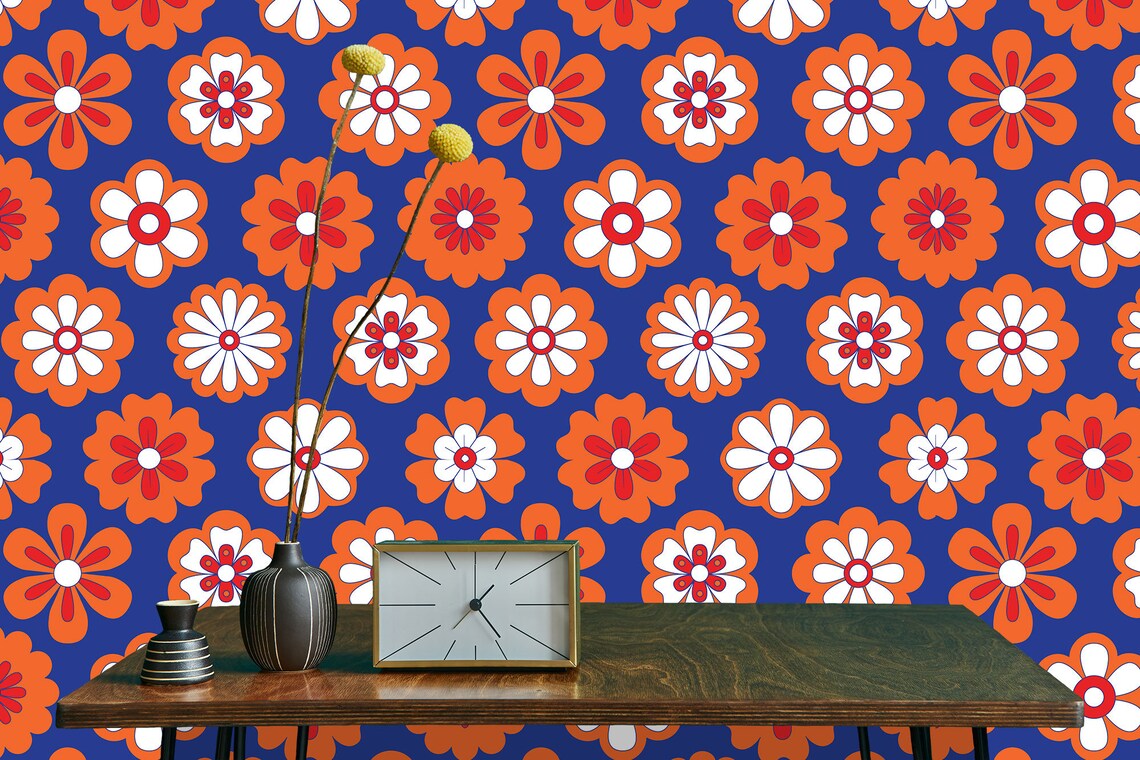 Retro Wallpaper Mid Century Wallpaper Vintage Wallpaper Etsy