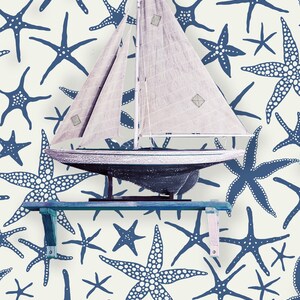 Blue starfish nautical fabric peel and stick wallpaper