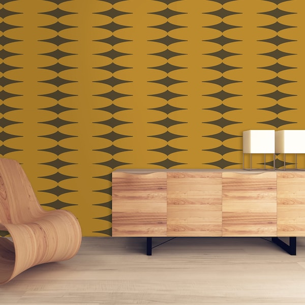 Retro Wallpaper, Mid-Century Wallpaper, Orange Wallpaper, Peel and Stick Wallpaper, Vintage Wallpaper, Geometric Wallpaper, Fabric Wallpaper