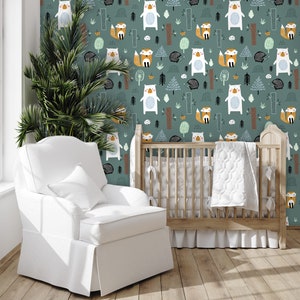 Woodland Wallpaper, Animal Wallpaper, Forest Animals Wallpaper, Peel and Stick Wallpaper, Boys Nursery Wallpaper, Fabric Wallpaper