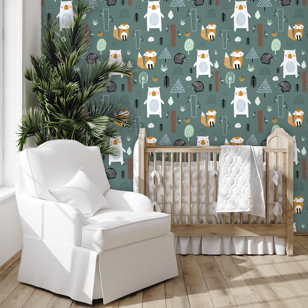 Woodland Nursery Wallpaper - Etsy