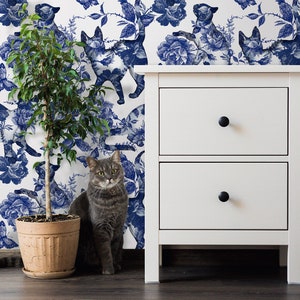 Victorian Wallpaper, Toile Wallpaper, Antique Wallpaper, Cat Wallpaper, Cottage Wallpaper, Peel and Stick Wallpaper, Fabric Wallpaper