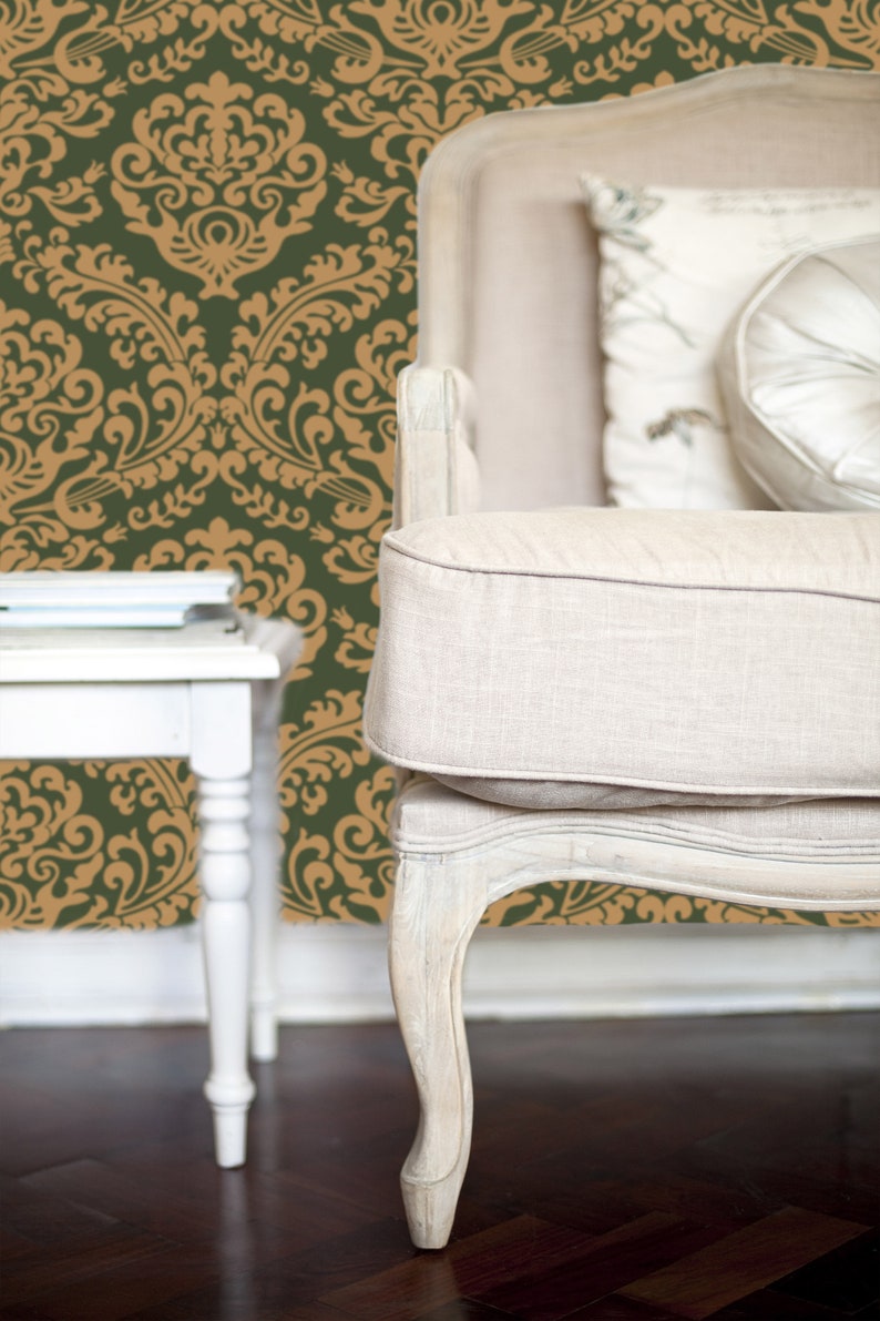 Antique Victorian damask peel and stick wallpaper