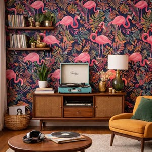 Retro Wallpaper, Palm Wallpaper, Flamingo Wallpaper, Tropical Wallpaper, Mid Century Wallpaper, Peel and Stick Wallpaper, Fabric Wallpaper Bild 10