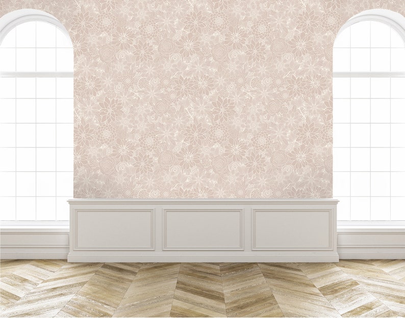 Beige Floral Removable Wallpaper Retro Peel and Stick | Etsy