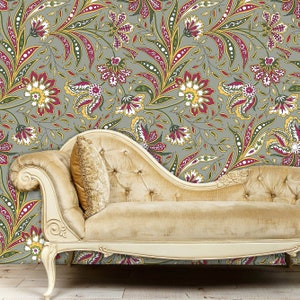 Chinoiserie Wallpaper, Victorian Wallpaper, Peel and Stick Wallpaper, Textured Floral Wallpaper, Botanical Wallpaper, Fabric Wallpaper