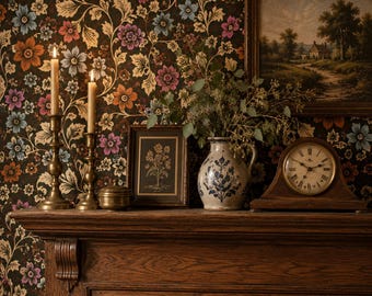 Chinoiserie Wallpaper, Botanical Wallpaper, Dark Floral Wallpaper, Victorian Wallpaper, Peel and Stick Wallpaper, Fabric Wallpaper