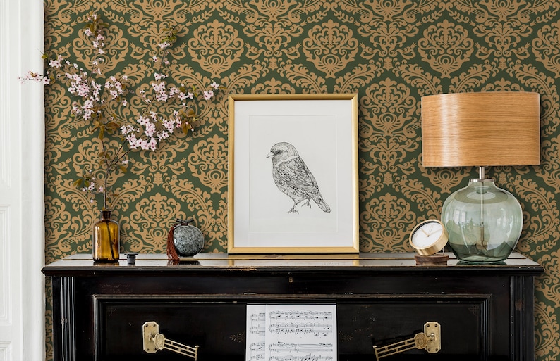 Antique Victorian damask peel and stick wallpaper